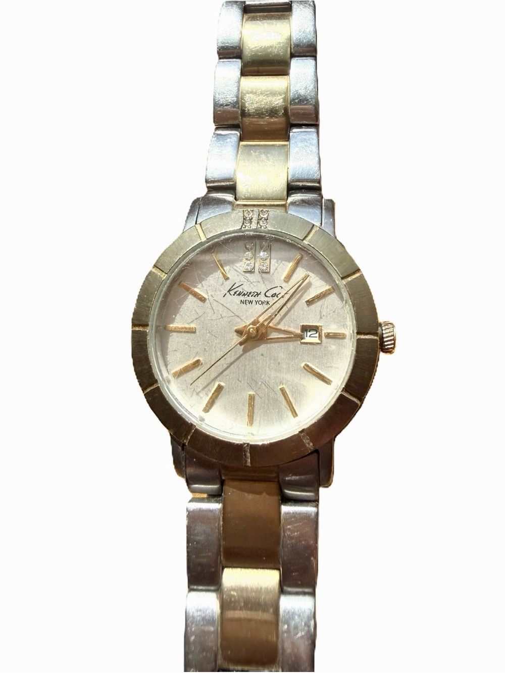 Kenneth Cole New York Two-Tone Crystal Accent Date Window Women’s Watch - Runs!